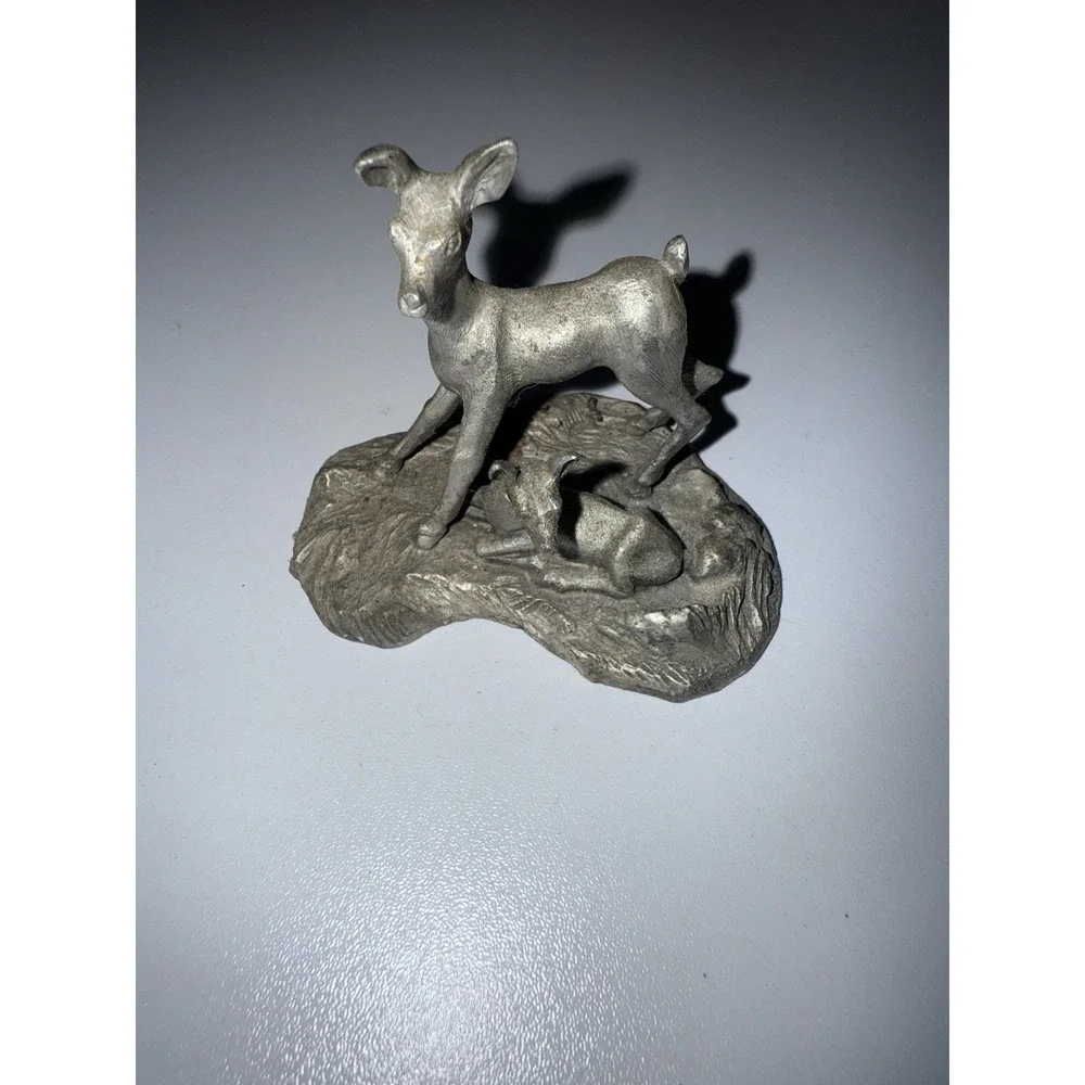 Blackinton Pewter Figurine DEER & FAWN Mother +  Baby VTG‎